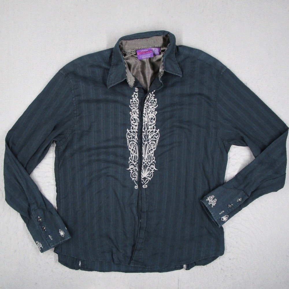 Jimi Hendrix Experience Rock & Roll Religion Navy Embroidered Shirt Mens XXL